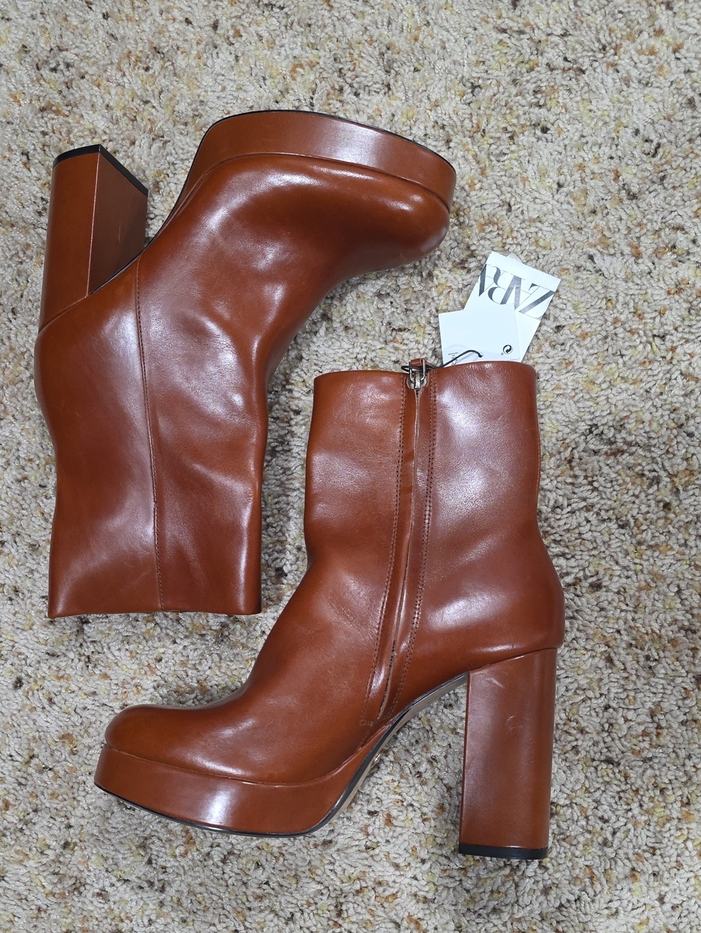 ZARA Women's Tan Platform Ankle Boots